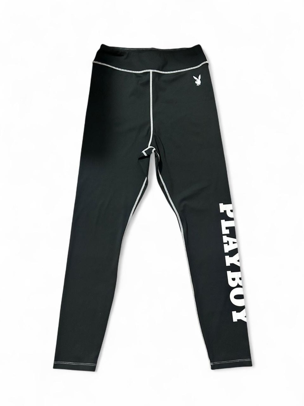 PLAYBOY Black Leggings with logo & White Side Script (NWOT)